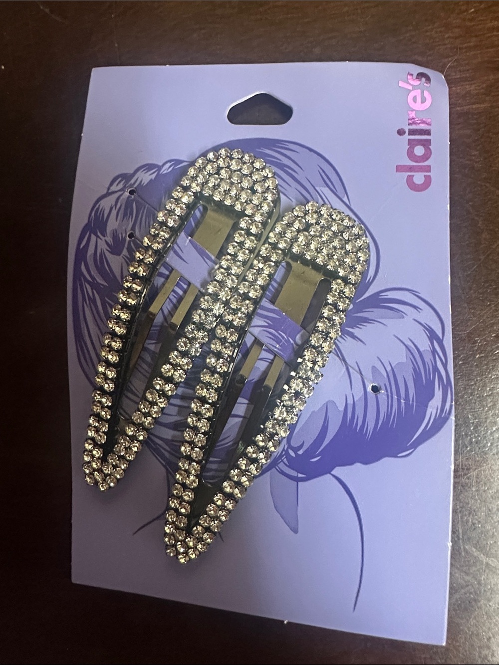 Claire's Clear Crystal Rhinestone Snap Hair Clips - Silver Tone